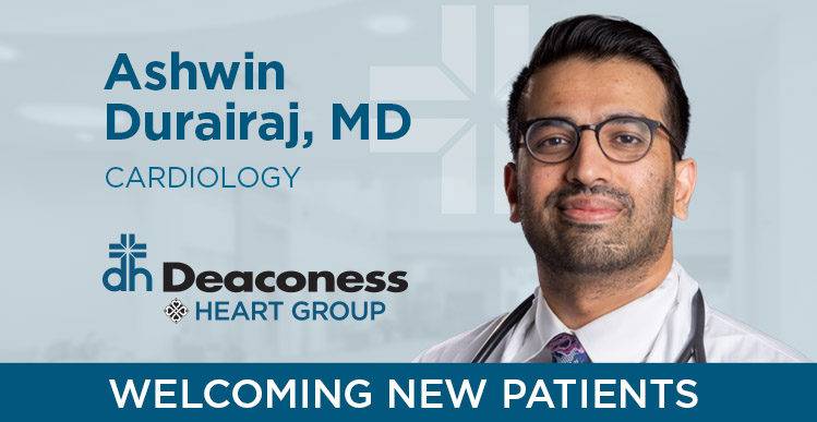 Welcoming Dr. Ashwin Durairaj to the tri-state's largest, most experienced cardiovascular team. Dr. Durairaj is accepting new patients at Deaconess Heart Group - Gateway. Image