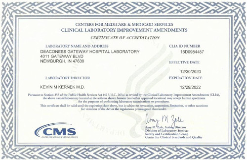 Deaconess Lab CLIA Certificate