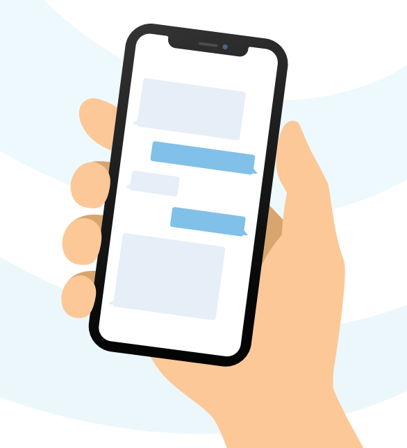 Illustration of hand holding phone displaying text messages