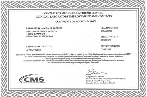 CLIA Certificate Gibson