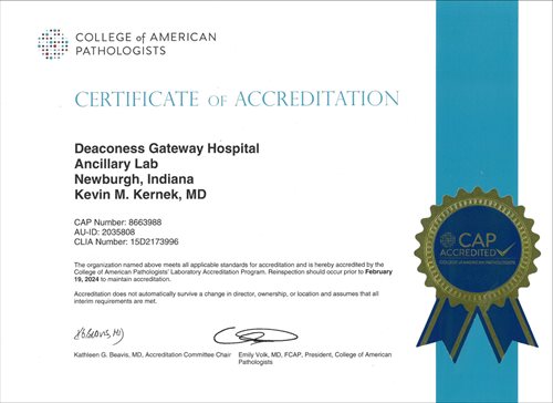 Deaconess Hospital Ancillary Laboratory - CAP Accredited