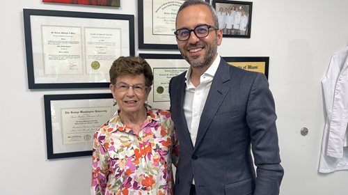 Rose Breivogel (left), wife of Larry Breigoel pictured with Dr. Samer Schuman, Deaconess Medical Director of Cancer Services (right)